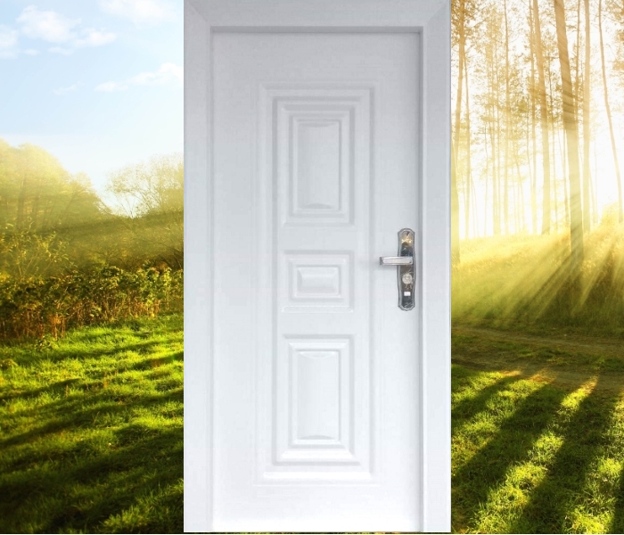 A white single layer security door made by room door manufacturer in Malaysia